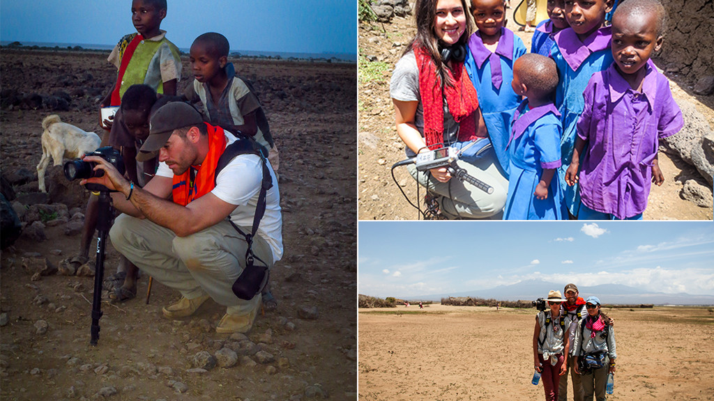 film crew with kenyan children